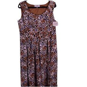 *NWT* Women's KASPER Vintage Brown Abstract Polka Dot Sleeveless Dress - Size 16
